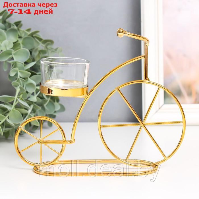 Подсвечник металл, стекло на 1 свечу "Велосипед" d-4,5 см золото 18,5х6х14 см - фото 2 - id-p211317249