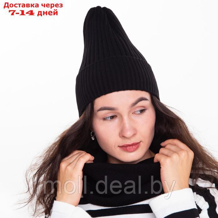 Комплект женский зимний (шапка/снуд), цвет чёрный, размер 56-58 - фото 1 - id-p211314502