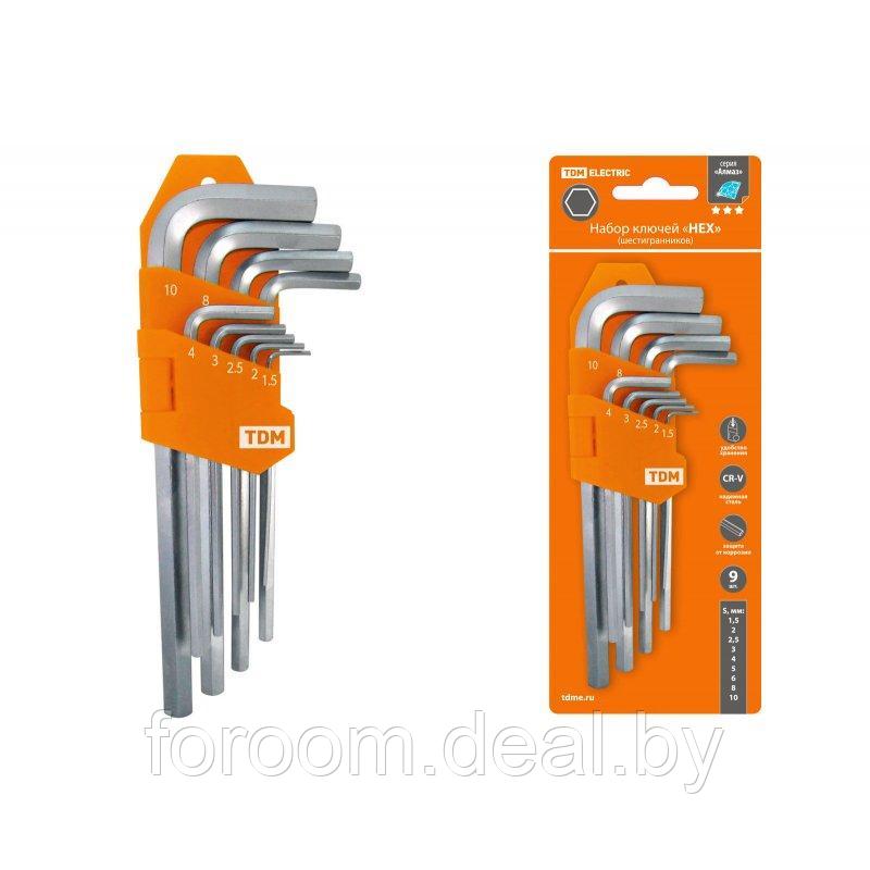 Набор ключей "HEX" 9 шт.: 1.5-10 мм, длинные, (держатель в блистере), CR-V сталь "Алмаз" - фото 1 - id-p211366773