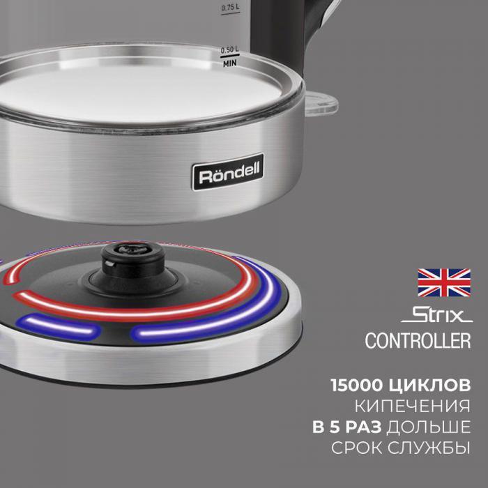 Чайник электрический Rondell 1001-RE-01, 2200Вт, серебристый - фото 6 - id-p210325747