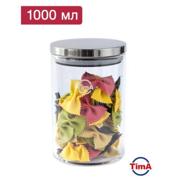 TIMA Банка для сыпучих продуктов 1000мл, боросиликатное стекло, металлическая крышка MS-1000 - фото 1 - id-p211308047