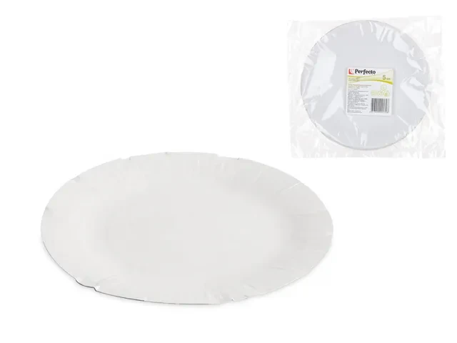 Набор тарелок бумажных биоразлагаемых d 170 мм, 5 шт, серия ECO, PERFECTO LINEA - фото 1 - id-p211384897