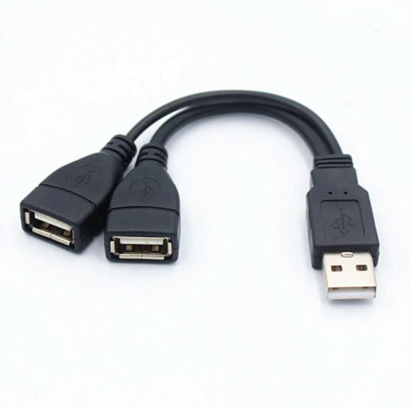 Кабель штекер USB - гнезда: 2xUSB (1 гнездо для передачи данных и питания, 2 гнездо для питания)