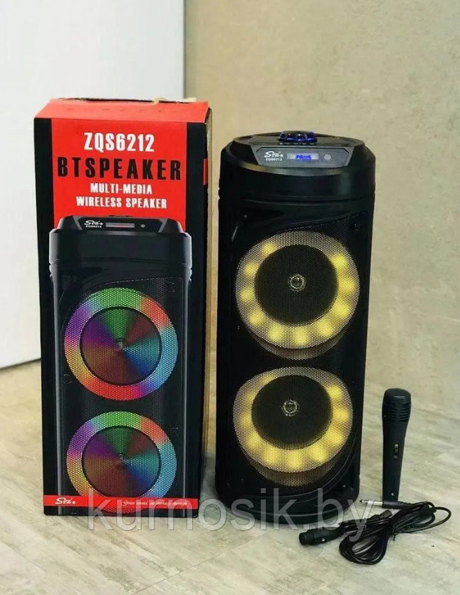 Колонка беспроводная портативная акустическая с микрофоном, пультом и подсветкой BT SPEAKER ZQS 6212 - фото 1 - id-p211388998