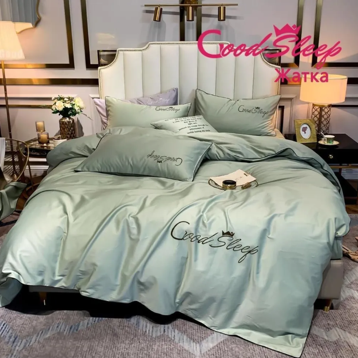 Комплект постельного белья Good Sleep Премиум, Жатка, Евро размер. Бледно-зеленый - фото 1 - id-p211393371