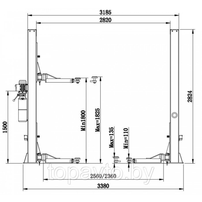 Подъемник 2-х стоечный электрогидравлический Top Avto T4Pro (380 v) - фото 4 - id-p211397708