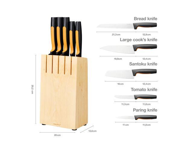 Набор ножей 5 шт. с деревянным блоком Functional Form Fiskars (FISKARS ДОМ) - фото 1 - id-p211398143