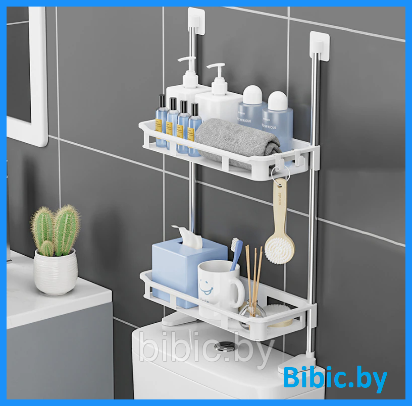 Полка пластиковая белая для ванной, 8818-2 этажерка для косметики, органайзер настенный вертикальный складной - фото 1 - id-p211402448