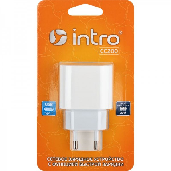 Сетевое зарядное устройство Intro СС200 USB Type-C PD (3A, 20 Вт) Белый - фото 2 - id-p211402697