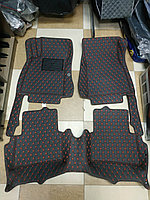 Коврики в салон Toyota 4Runner V 2013-2023 Эко-Кожа Ромб .(цвет Черный с красной строчкой)