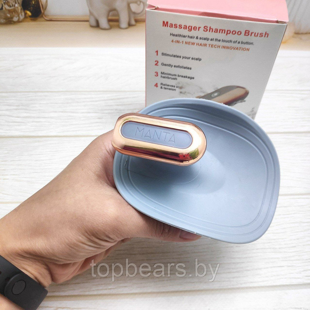 Массажная щетка для головы и волос Massager Shampoo Brush (2 режима, USB) / Влагозащитная моющая и массажная - фото 2 - id-p210578430