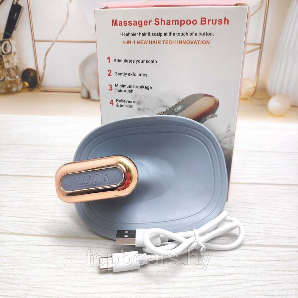 Массажная щетка для головы и волос Massager Shampoo Brush (2 режима, USB) / Влагозащитная моющая и массажная - фото 8 - id-p210578430