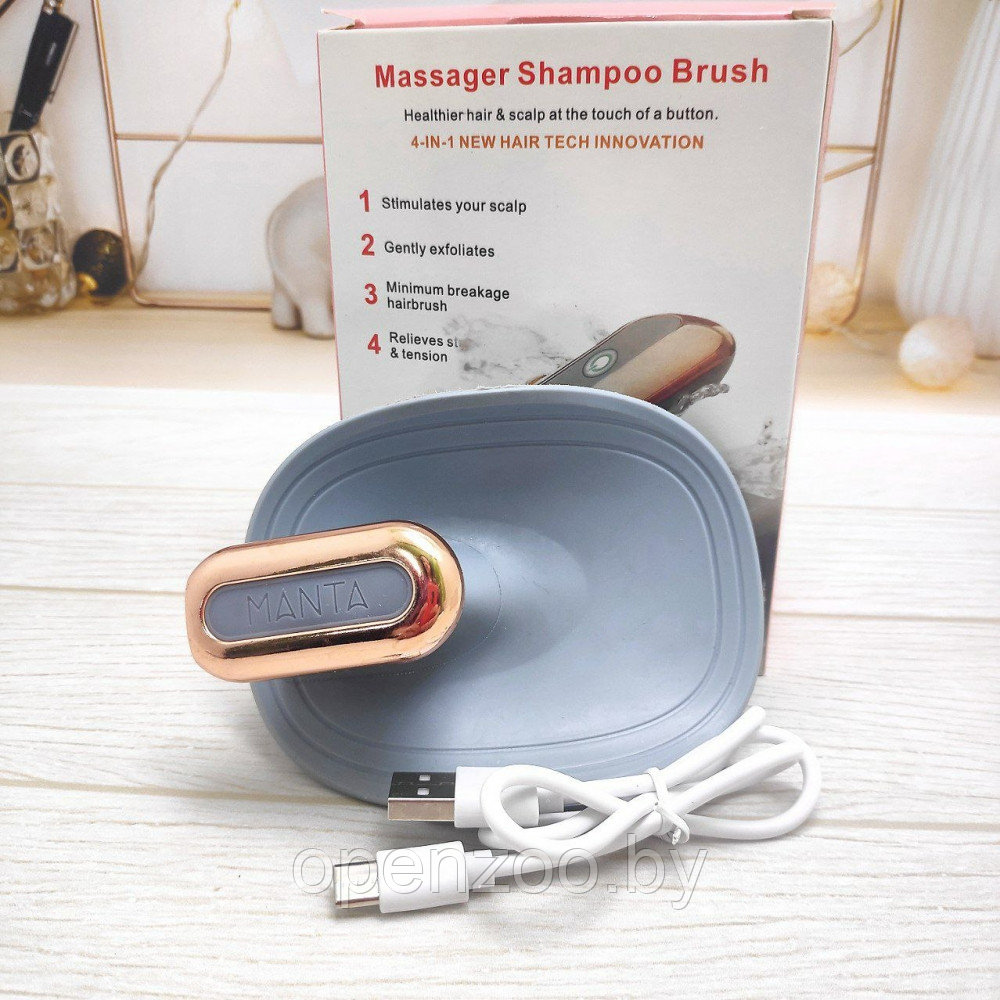 Массажная щетка для головы и волос Massager Shampoo Brush (2 режима, USB) / Влагозащитная моющая и массажная - фото 8 - id-p210578631