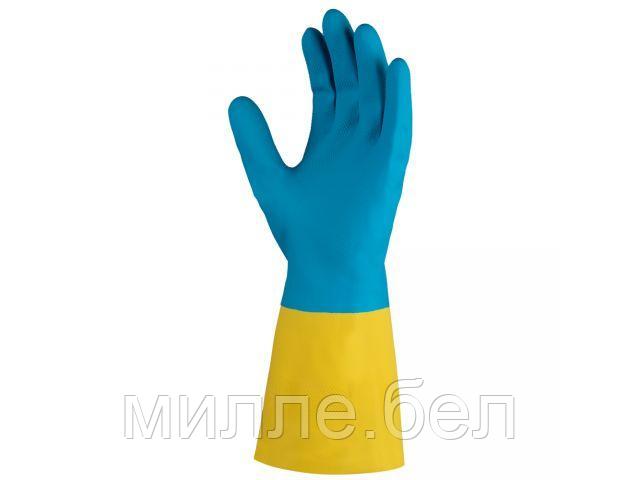 Перчатки К80 Щ50 неопреновые хозяйственно - промышленные, р-р 10/XL, желто-голубые, JetaSafety (Хозяйствен., - фото 1 - id-p208185799