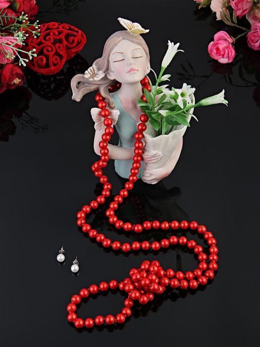 Бусы длинные женские жемчуг бижутерия для женщин украшение на шею жемчужное ожерелье колье красные - фото 3 - id-p211412166
