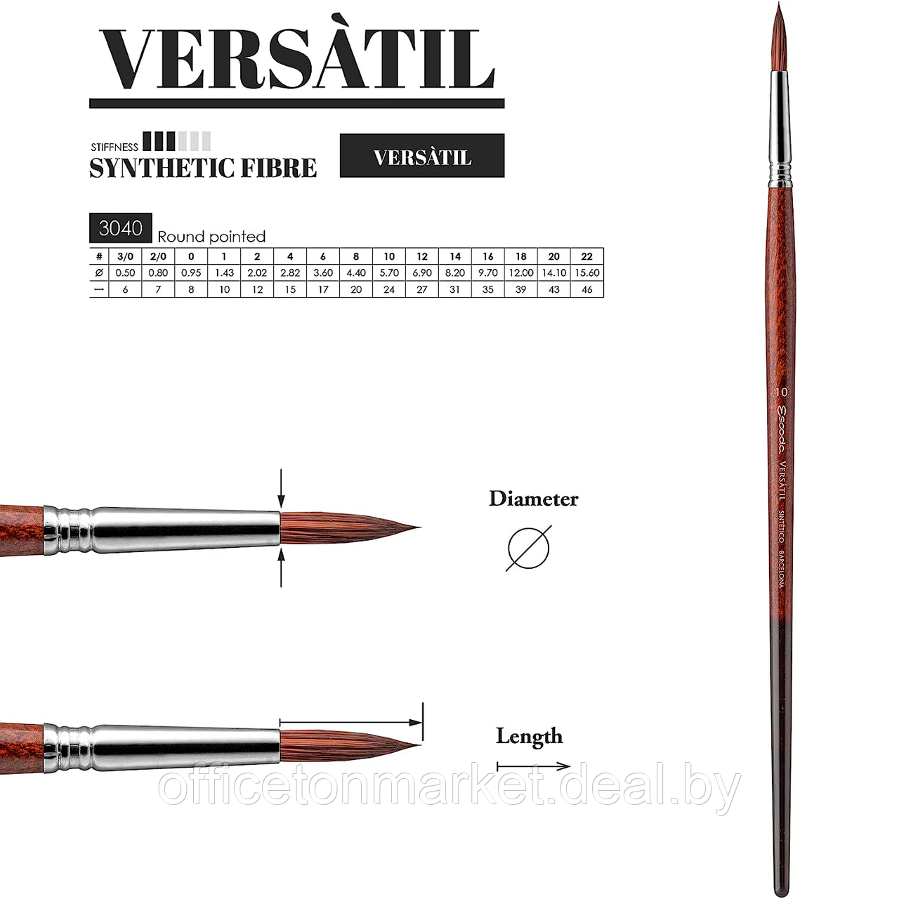Кисть для рисования "Escoda Versatil Brush L/H 3040", синтетика, круглая, №1 - фото 3 - id-p211423257