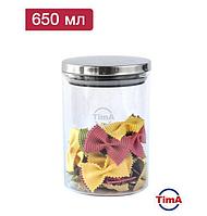 TIMA Банка для сыпучих продуктов 650мл, боросиликатное стекло, металлическая крышка MS-650