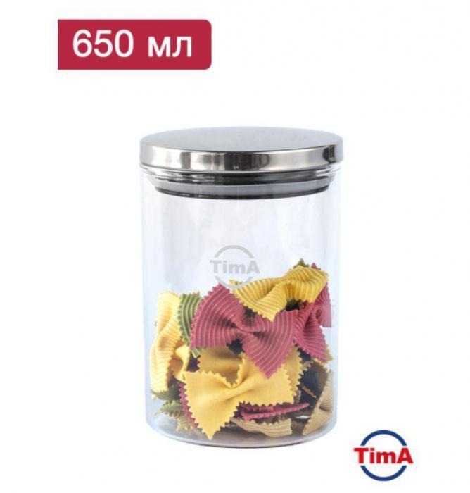 TIMA Банка для сыпучих продуктов 650мл, боросиликатное стекло, металлическая крышка MS-650 - фото 1 - id-p211310898