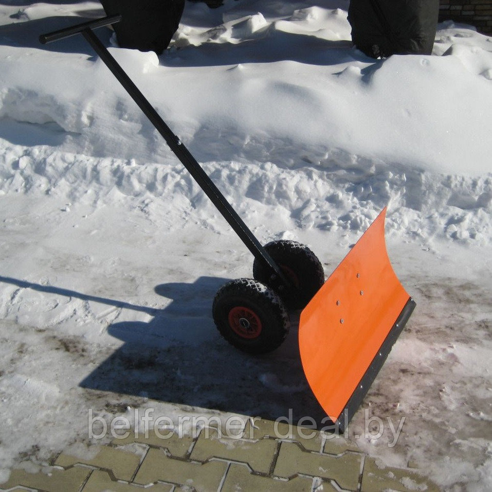 Лопата (скрепер) металлическая на колесах (сталь 2 мм) для уборки снега - фото 4 - id-p170647759