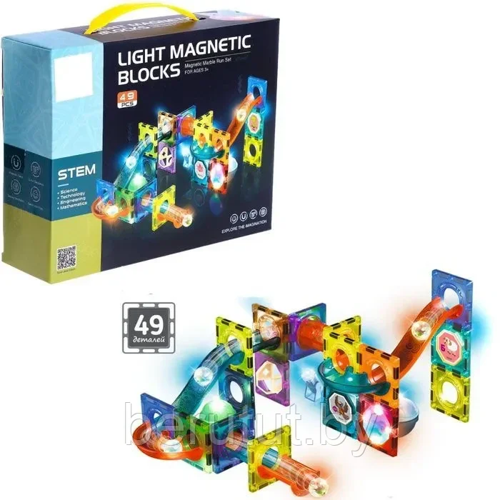 Магнитный конструктор светящийся 49 деталей Light Magnetic Blocks - фото 10 - id-p211449909