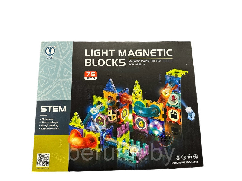 Магнитный конструктор светящийся 75 деталей Light Magnetic Blocks - фото 10 - id-p211449918