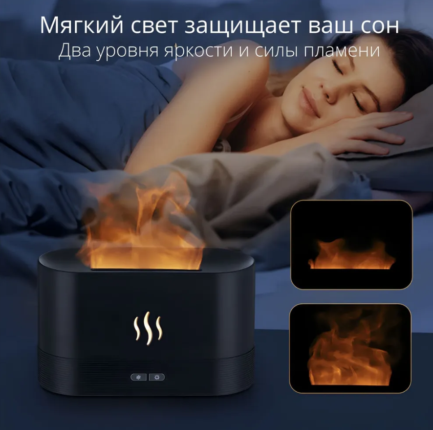 Аромадиффузор - ночник с эффектом пламени Flame Humidifier SL-168 Черный Матовый/Цветное пламя - фото 4 - id-p201242168