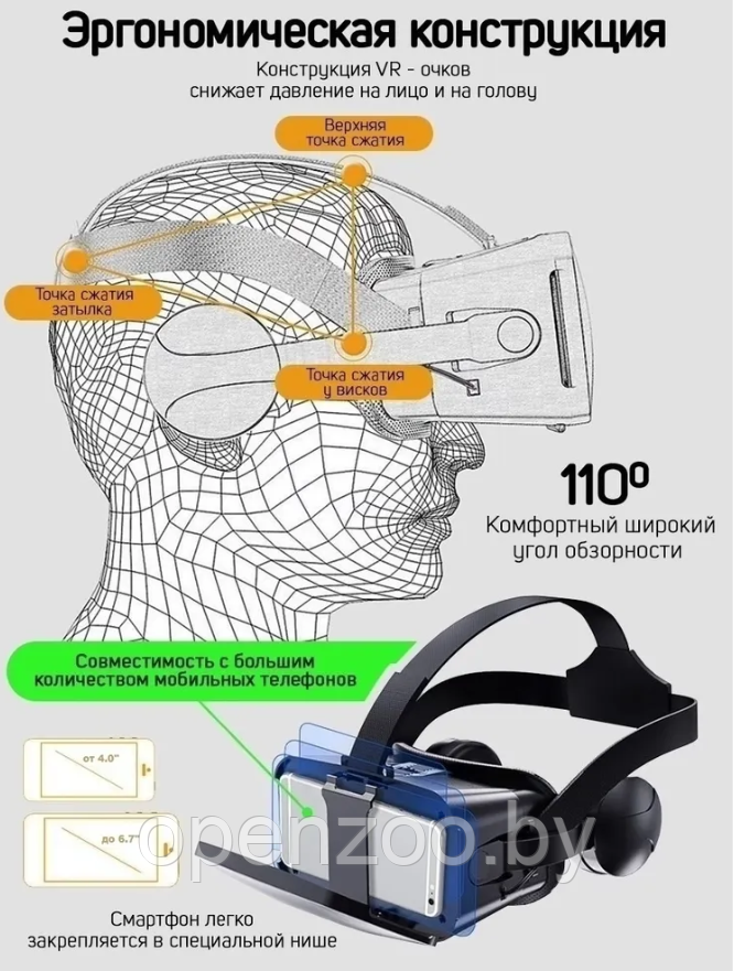 Очки виртуальной реальности 3 D VR Shinecon 6.0 с наушниками Черные - фото 7 - id-p207596725