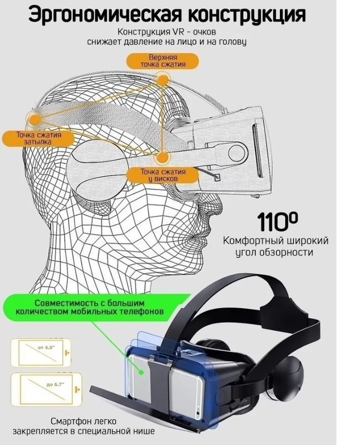 Очки виртуальной реальности 3 D VR Shinecon 6.0 с наушниками Белые - фото 7 - id-p133809408