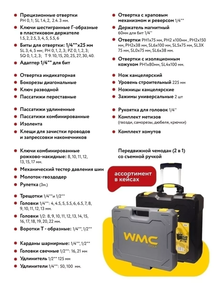 Набор инструментов WMC TOOLS 400 пр, WMC-40400 1/4''1/2'' (6гр.) (4-22мм).дорожный кейс - фото 5 - id-p208644716