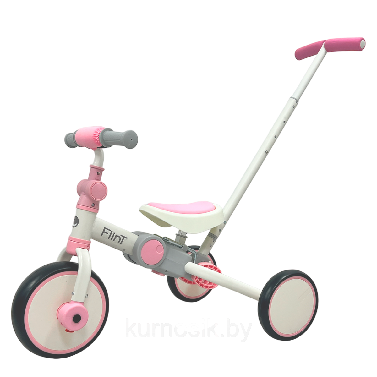 Велосипед-беговел детский Flint 5в1 складной с ручкой BubaGo бело-розовый - фото 1 - id-p211441187