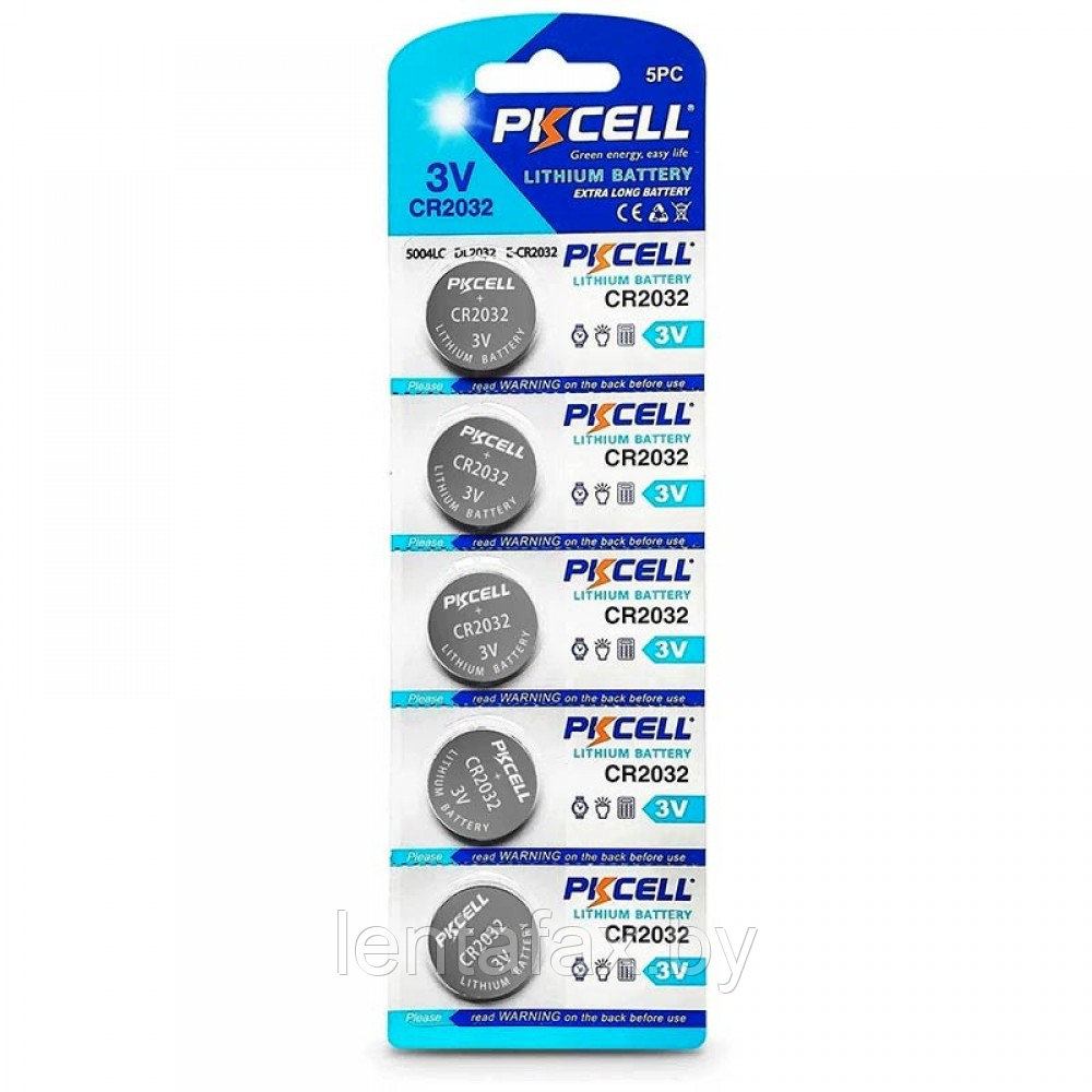Батарейка литиевая PKCELL CR2032, 3V, 5шт/уп, цена за 1шт - фото 1 - id-p211464027