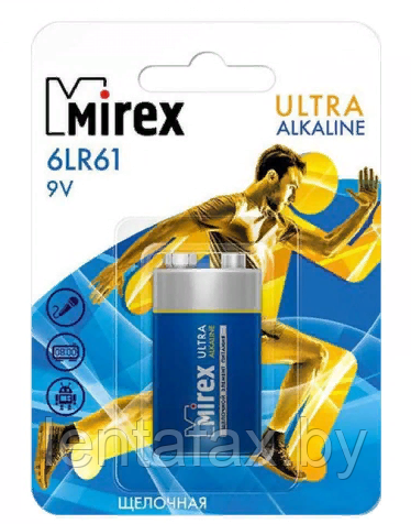 Батарея щелочная Mirex 6LR61/Крона, 9V, 1шт