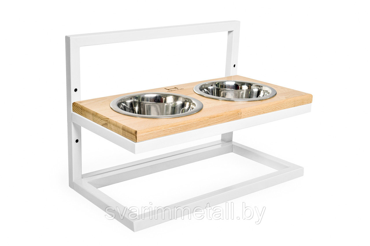 Стойка для животных (кормушка), из металла, с мисками, лофт (LOFT), с регулировкой, белый