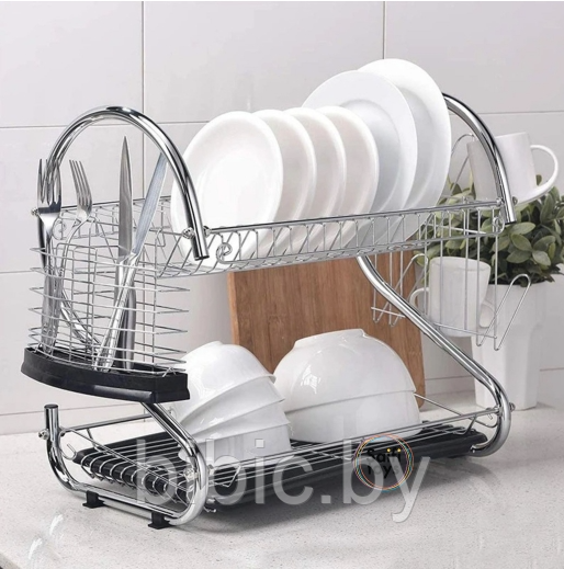 Полка этажерка для посуды настольная, сушилка кухонная хромированная двухъярусная, стеллаж для сушки посуды - фото 3 - id-p211469196