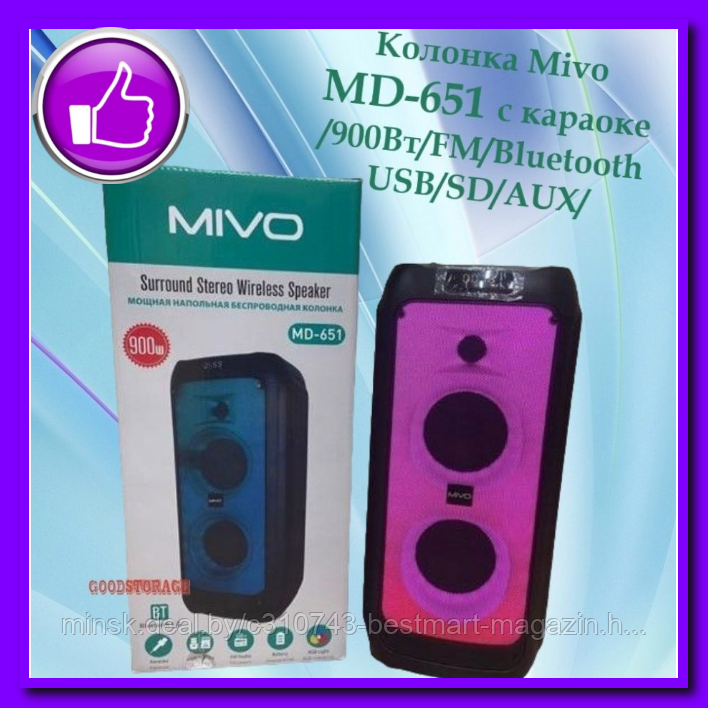 Колонка MIVO MD-651 60W +Микрофон беспроводной +Пульт | КАРАОКЕ | Портативная | BT SPEAKER - фото 1 - id-p207709465