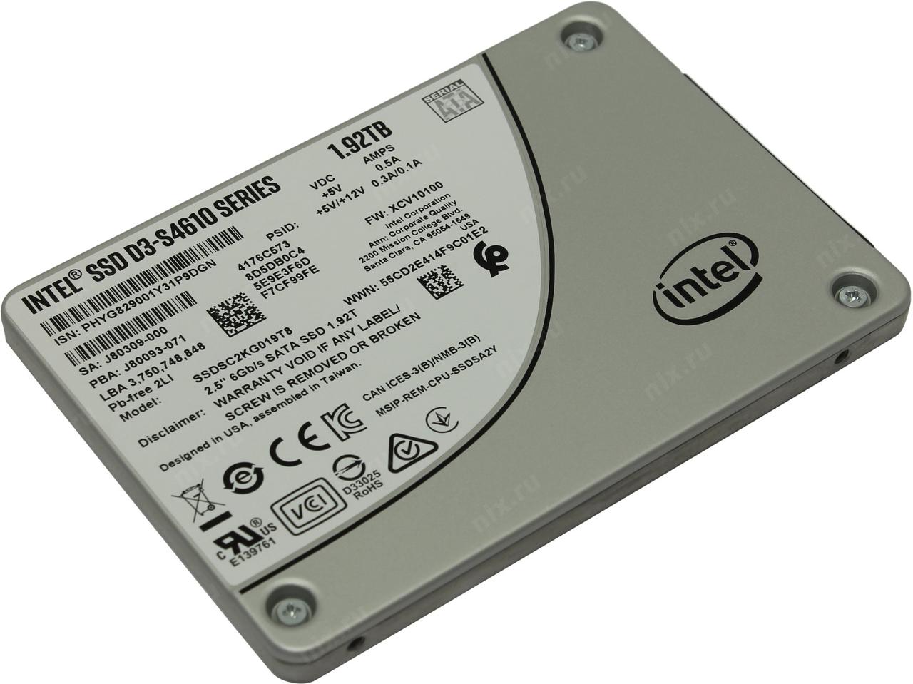SSD 1.92 Tb SATA 6Gb/s Intel D3-S4610 Series SSDSC2KG019T801 2.5" 3D TLC