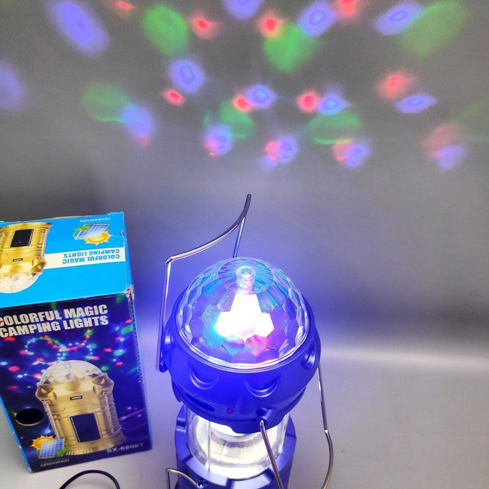 Раздвижной кемпинговый фонарь Colorful Magic c диско лампой и солнечной батареей SX-6888T / 3 вида свечения, р - фото 4 - id-p211482427
