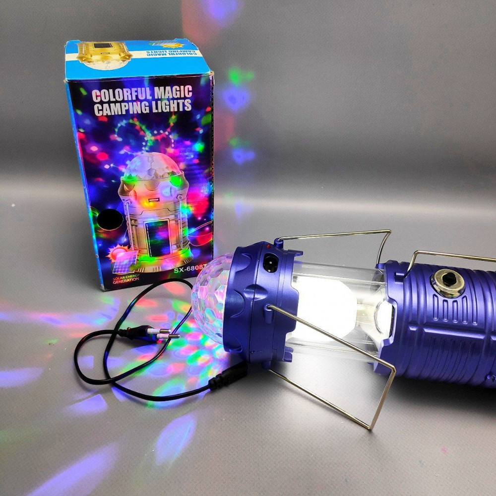 Раздвижной кемпинговый фонарь Colorful Magic c диско лампой и солнечной батареей SX-6888T / 3 вида свечения, р - фото 2 - id-p211482427