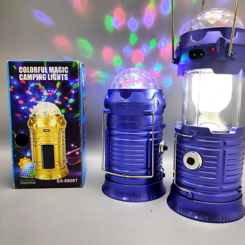 Раздвижной кемпинговый фонарь Colorful Magic c диско лампой и солнечной батареей SX-6888T / 3 вида свечения, р - фото 1 - id-p211482427