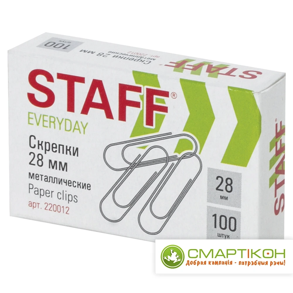 Скрепки STAFF EVERYDAY, 28 мм, металлические, 100 шт., в картонной коробке, РОССИЯ, 220012