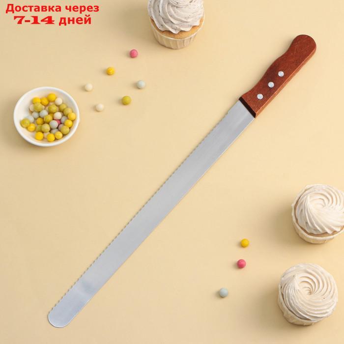 Нож для бисквита, длина лезвия 35 см, крупные зубцы, ручка дерево - фото 7 - id-p211456842