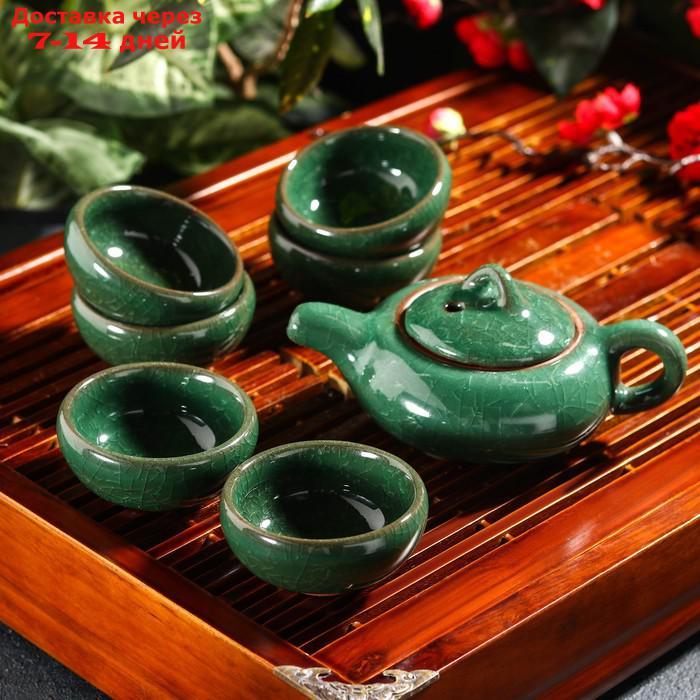Набор для чайной церемонии "Лунный камень", 7 предметов: чайник 150 мл, чашки 50 мл, цвет зелёный