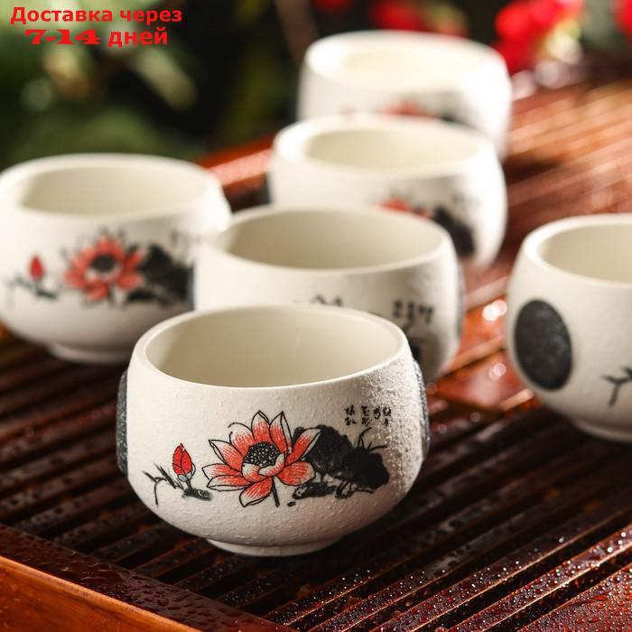 Набор для чайной церемонии "Нежный цветок", 7 предметов: чайник 180 мл, 6 чашек 70 мл - фото 3 - id-p211457862