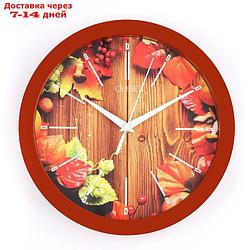 Часы настенные, серия: Природа, "Осенний гербарий", плавный ход, d=28 см