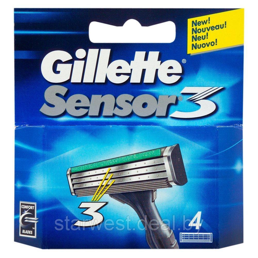 Gillette Sensor 3 4 шт. Мужские сменные кассеты / лезвия для бритья - фото 1 - id-p211489368