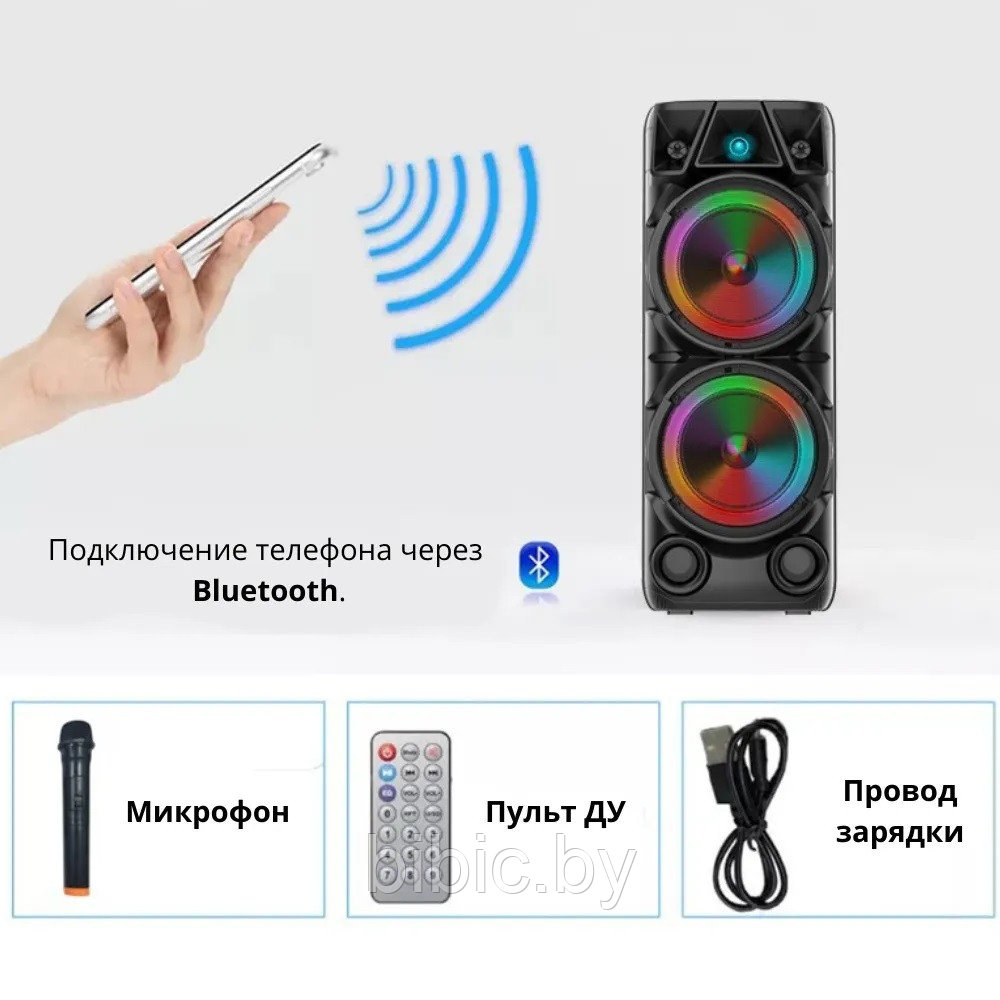 Портативная колонка ZQS-8210 Беспроводная акустическая с микрофоном и пультом BT Speaker, с подсветкой и радио - фото 9 - id-p201637523