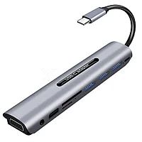 Адаптер - переходник - хаб 9in1 USB3.1 Type-C на HDMI - VGA - 3x USB3.0 - USB3.1 Type-C - jack 3.5mm (AUX) -