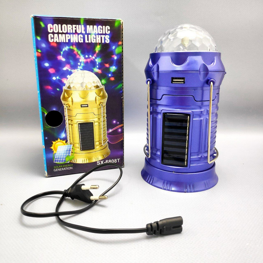 Раздвижной кемпинговый фонарь Colorful Magic c диско лампой и солнечной батареей SX-6888T / 3 вида свечения, - фото 9 - id-p121215101