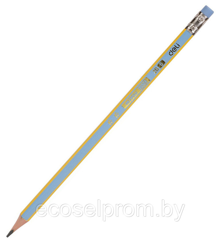 Карандаш MiYOU мягкостью 2В, трехгранный, с ластиком, заточенный