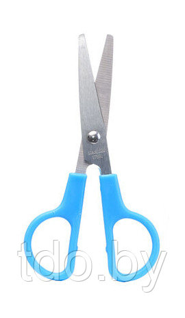 Ножницы: детские в чехле, с синими пластиковыми ручками, длина ножниц 12,0 см, лезвие 4,5 см - фото 2 - id-p211488036
